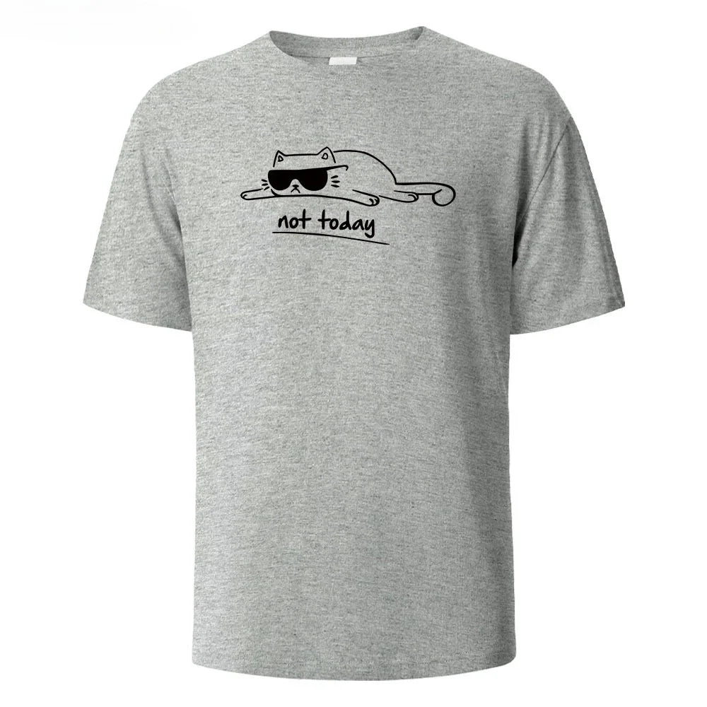 Not Today Cat Printed Comfortable Cotton Tshirt Men Simple Crew Neck Design Soft Breathable Short Sleeve Basic Men's T-shirt Top