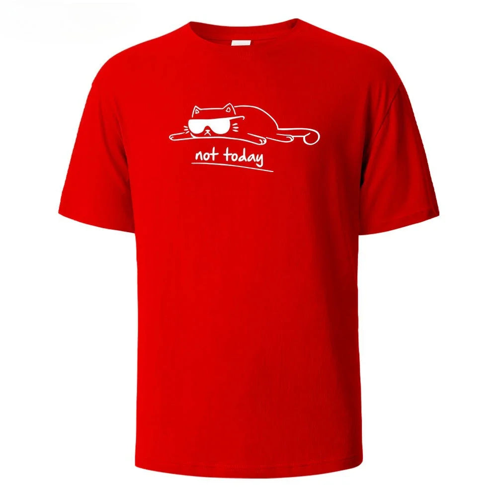 Not Today Cat Printed Comfortable Cotton Tshirt Men Simple Crew Neck Design Soft Breathable Short Sleeve Basic Men's T-shirt Top