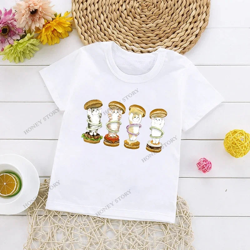 Cats Kids T Shirt Personalized Cartoon Cat Print Fashion Children's T-shirt Short Sleeve Children's Summer Boys Clothes Tops Tee