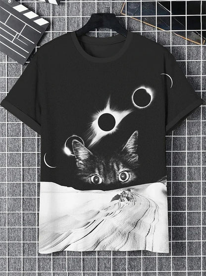 Funny Cat Graphic T Shirts For Men Fashion Summer Short Sleeve Crew Neck 3D Printed Kids T-shirts Casual Oversized Harajuku Tees