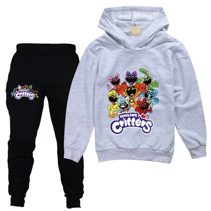 Kids Clothing Sets Boys Girls Cartoon Smiling Critters Costume Cat Nap Long Sleeve Hoodies and Pants Children Pullover Tracksuit