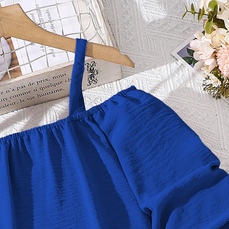 Kids Clothing Sets For Girls Khaki Off-shoulder Long sleeve Top & Stripe Printing Pants Summer Resort Style Children Suits OOTD