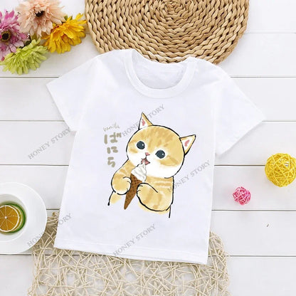Cats Kids T Shirt Personalized Cartoon Cat Print Fashion Children's T-shirt Short Sleeve Children's Summer Boys Clothes Tops Tee