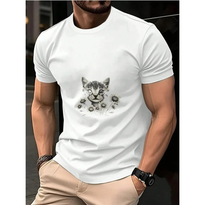 Men's T-Shirt Black Cat with Flowers and Rage Consumes Me Print High Quality Cotton 180g