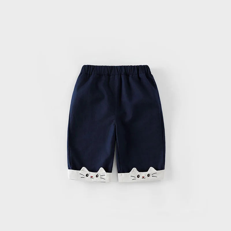 MILANCEL New Autumn Kids Clothes 9M-5T Sweet Cartoon Cat Girls Navy Style Coat +Wide Leg Pants Loose Korean Children Outfit 2PCS