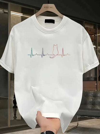 Men's T-shirt Top Quality Short Sleeve Cool Cat Print O-neck Casual Loose Hip Hop for Men Summer Male Tee Top