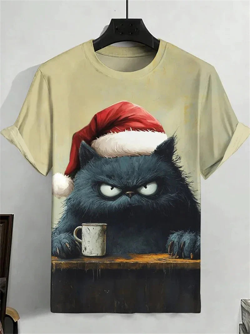 Funny Cat Graphic T Shirts For Men Fashion Summer Short Sleeve Crew Neck 3D Printed Kids T-shirts Casual Oversized Harajuku Tees