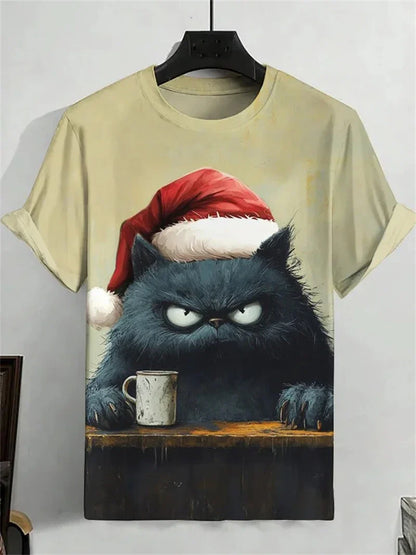 Funny Cat Graphic T Shirts For Men Fashion Summer Short Sleeve Crew Neck 3D Printed Kids T-shirts Casual Oversized Harajuku Tees