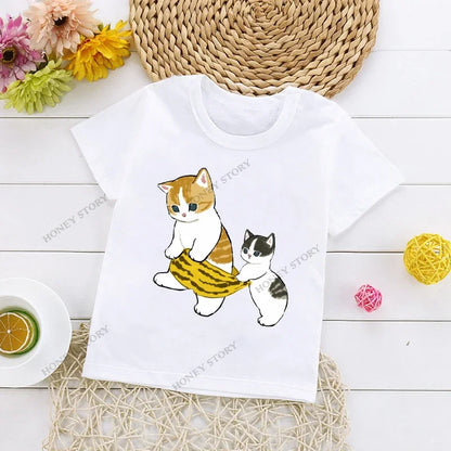Cats Kids T Shirt Personalized Cartoon Cat Print Fashion Children's T-shirt Short Sleeve Children's Summer Boys Clothes Tops Tee