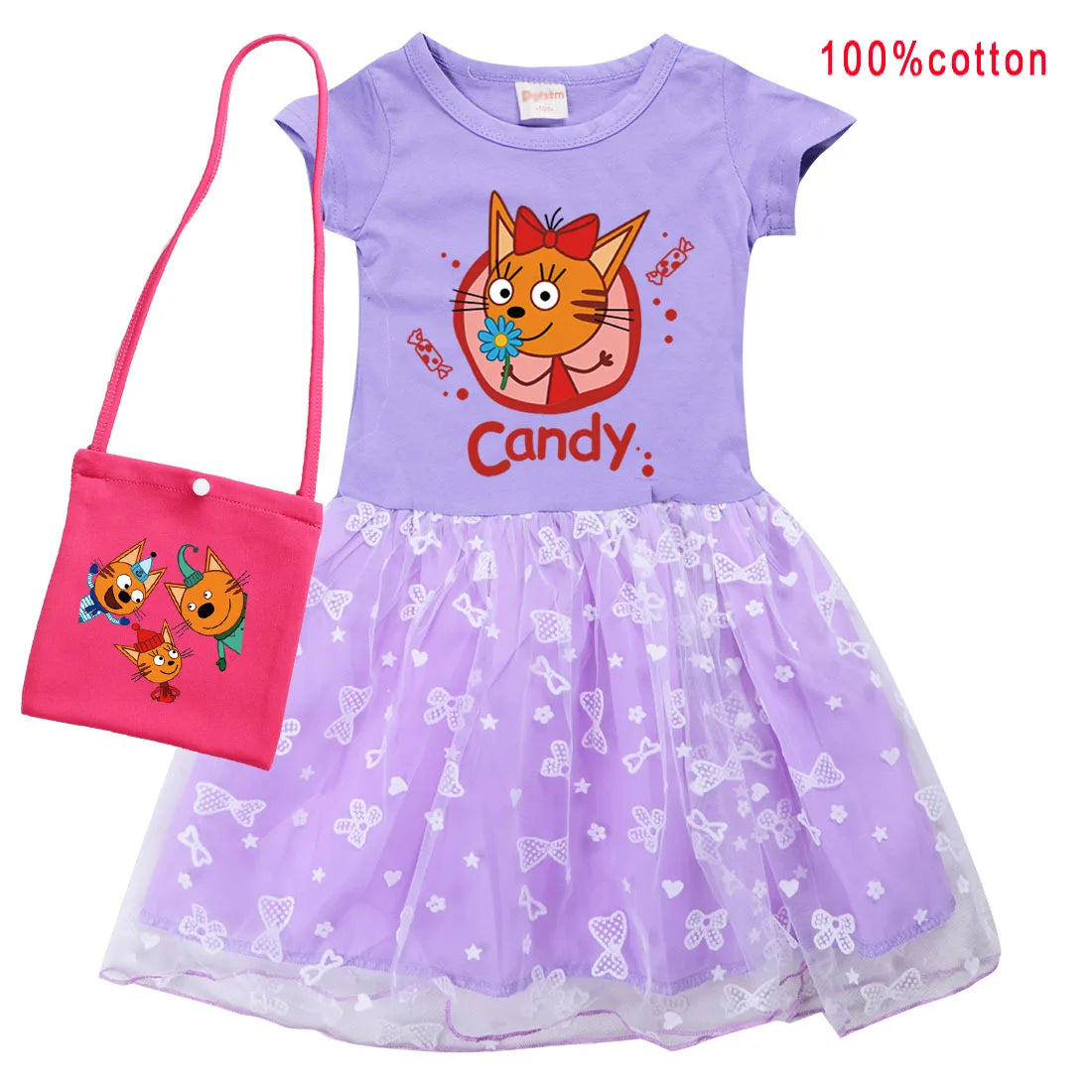 Kid-e-cats Clothes Kids Three Kitten Russian Cartoon Clothing Baby Girl Halloween Costume Dresses Children Princess Vestidos Bag