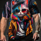 Men's Summer Fashion T-Shirt with Cool Cat 3D Print – Comfortable Polyester,Round Neck,Short Sleeves,Vibrant Casual Wear