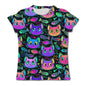 Kids' Fun Cat Graffiti Graphic T-shirt Summer Casual Short Sleeve Girl Loose T shirts 3-12Y Boys 3D Printed Clothing Cartoon Top