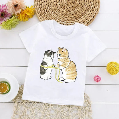 Cats Kids T Shirt Personalized Cartoon Cat Print Fashion Children's T-shirt Short Sleeve Children's Summer Boys Clothes Tops Tee