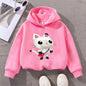 Cute Cartoon Cat Print Kids Sweatshirt Adorable Long-Sleeve Top for Boys Girls Comfortable Casual Wear