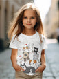 Kids Clothes Children's T-Shirt Girl Short Sleeve Top Cartoon Cat Kawaii Girls Summer Clothes Child T-Shirt  Children's Clothing