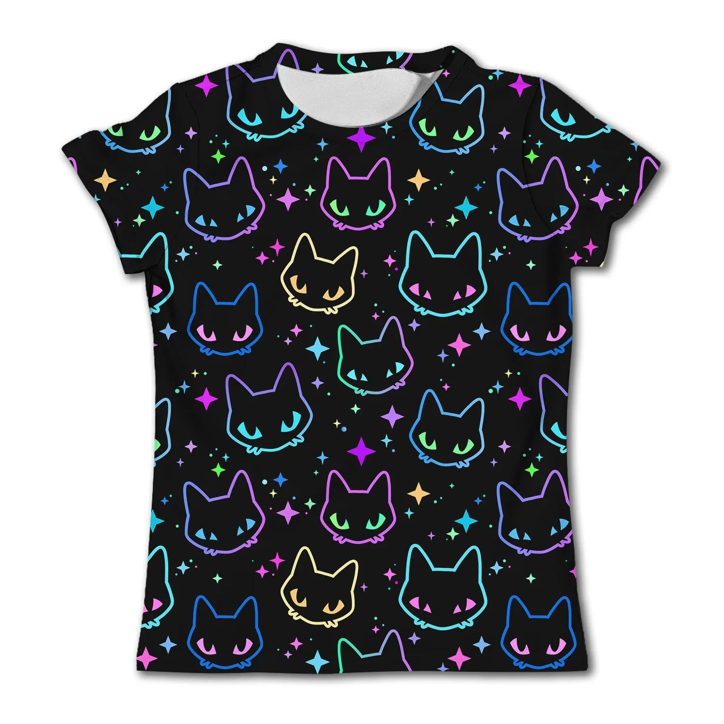 Kids' Fun Cat Graffiti Graphic T-shirt Summer Casual Short Sleeve Girl Loose T shirts 3-12Y Boys 3D Printed Clothing Cartoon Top