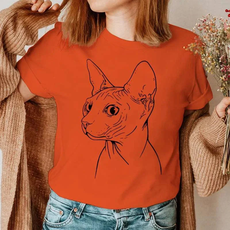Summer Shirt Casual Clothing Graphic T Shirt Short Sleeve Women Sphinx Cat Fashion Clothes Tee T-shirt Female Tops Camisas Mujer