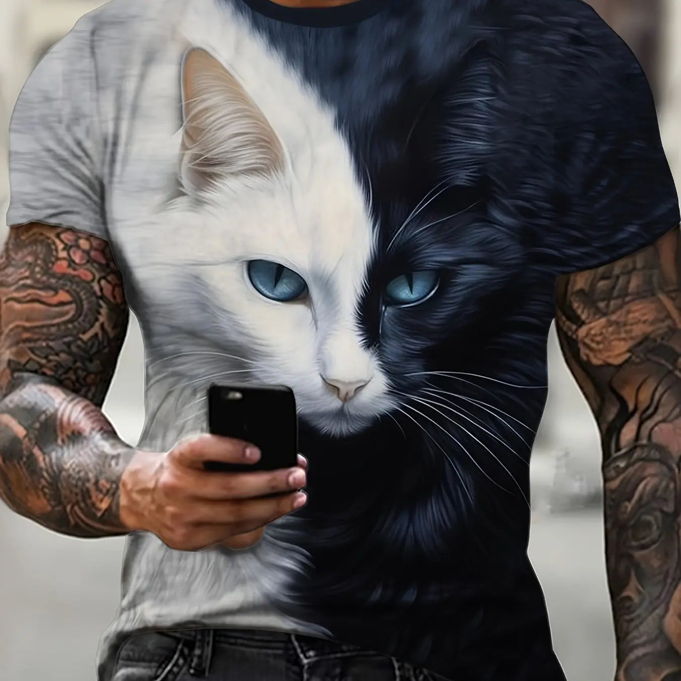 Funny Cartoon Cat Pattern T Shirt For Men Animal Graffiti 3D Printed T-Shirts Summer Casual Short Sleeve Tees Round Neck Tops