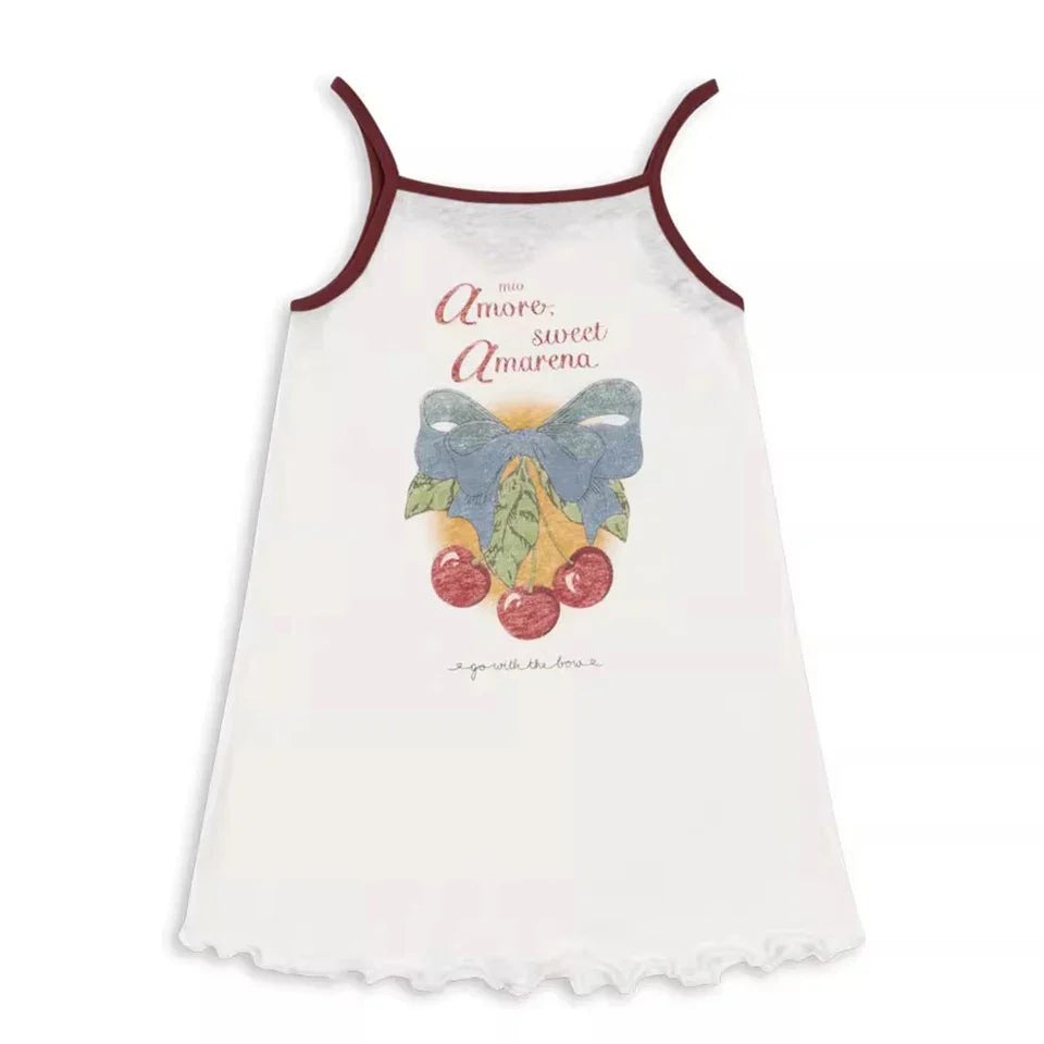 Summer 2025 KS Children Clothes Set Girls Cute Cat Print Tassels T-shirts Shorts Suit Kids Thin Soft Sling Dresses Girl Clothing