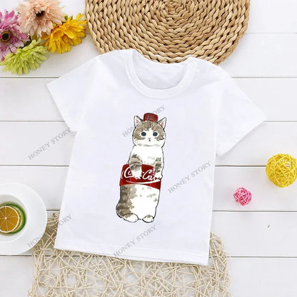 Cats Kids T Shirt Personalized Cartoon Cat Print Fashion Children's T-shirt Short Sleeve Children's Summer Boys Clothes Tops Tee