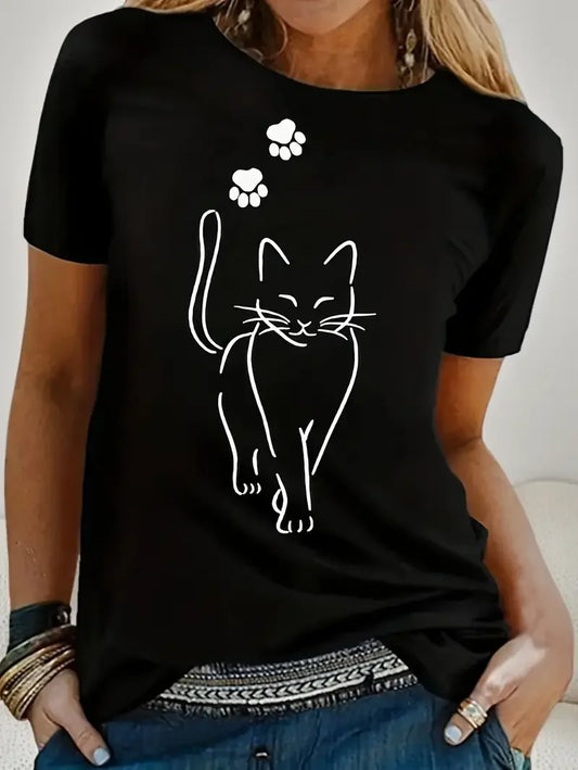 Whimsical Cat Print T Shirt Cat Women Kawaii T-shirt Girl Casual Short Sleeve O Neck Top Summer Female Animal Clothing Tshirt