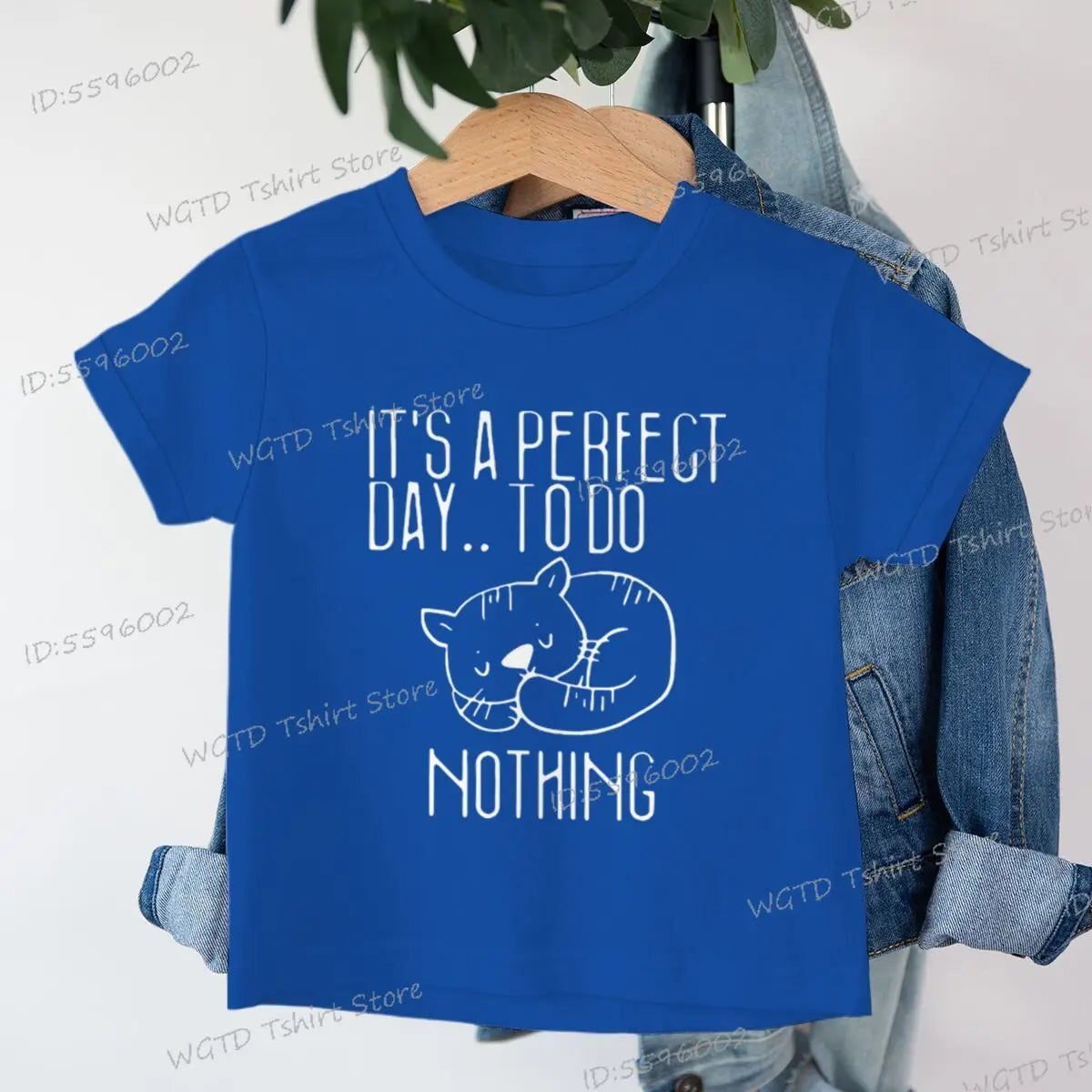 Children's Clothing It's A Perfect Day To Do Nothing T-Shirt for Cat Lover Gift Soft Cotton Tee Y2k Harajuku Luminous Kids Shirt