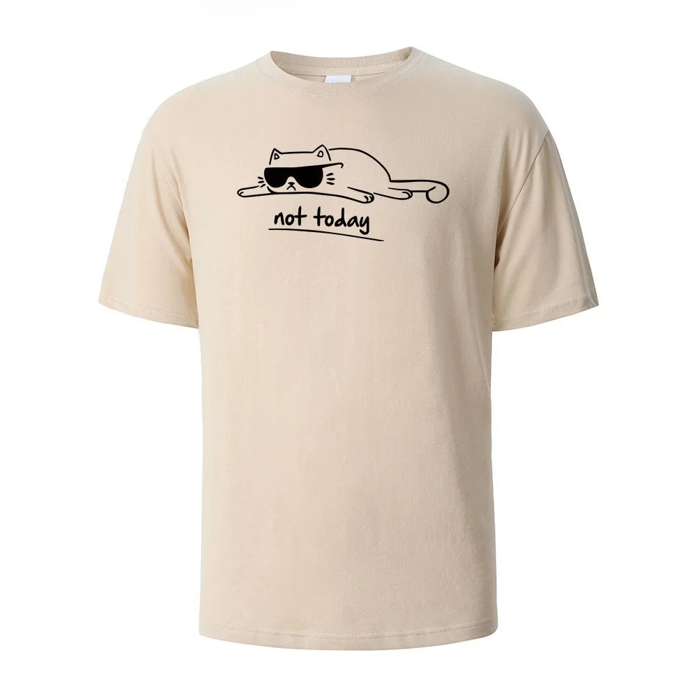 Not Today Cat Printed Comfortable Cotton Tshirt Men Simple Crew Neck Design Soft Breathable Short Sleeve Basic Men's T-shirt Top