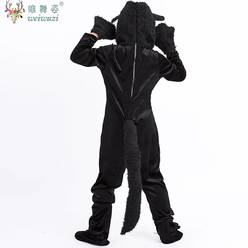 Children's Day Black Cat Cosplay Kids Costume Cute Kitten Animal Onesie Gloves Hat Suit Suitable for Stage Show Halloween Party