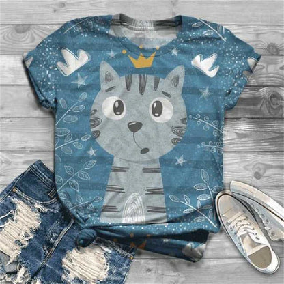 Cat Short Sleeve Cartoon Cat Women's T-Shirt Summer Fashion 3d Cartoon Women Clothing T Shirt For Women Daily Casual Top Tee