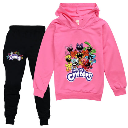 Kids Clothing Sets Boys Girls Cartoon Smiling Critters Costume Cat Nap Long Sleeve Hoodies and Pants Children Pullover Tracksuit