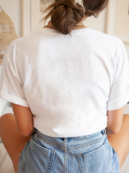 Women's Clothing Plus Size Shirt Tops Camisetas Mujer Cat Print Crew Neck T-shirt Short Sleeve Casual Top for Summer & Spring