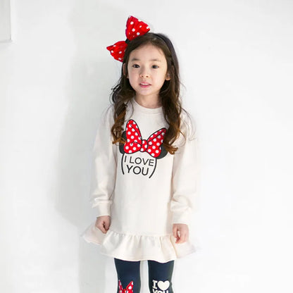 Kids Clothing Set Spring Autumn Cartoon Bow Knot Long Sleeve Cotton Shirt+Leggings 2Pcs Suit For 3-8 Years Girls Casual Outfit
