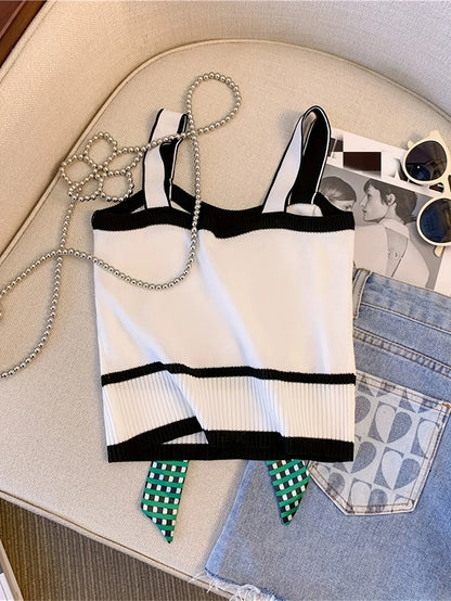 2026 Femali Cat Embroidered Knitted Cami Top Women Y2K Sleeveless Crop Top For Spring & Summer Women's Clothing