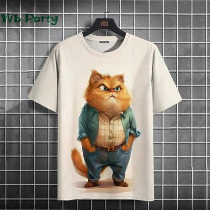 Cat Print T-shirts for Men Casual Short Sleeved Tee Oversized Mens Clothing Men's Funny T-shirt Animal Print Graphic T shirts