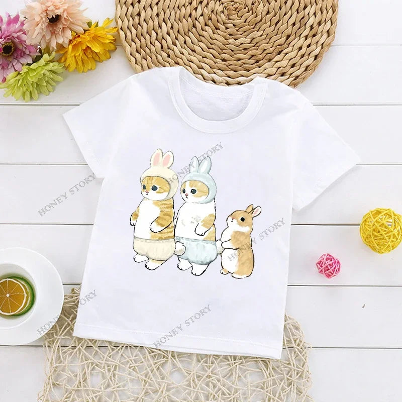 Cats Kids T Shirt Personalized Cartoon Cat Print Fashion Children's T-shirt Short Sleeve Children's Summer Boys Clothes Tops Tee