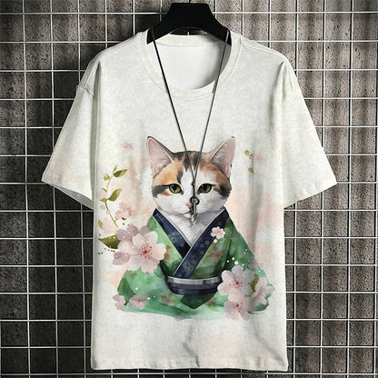 Fashion Warrior Cat Graphic T Shirts For Men Trend Summer Crew Neck 3D Cat Printed Kids T-shirts Cool Streetwear Harajuku Tees