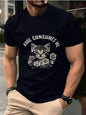Men's T-Shirt Black Cat with Flowers and Rage Consumes Me Print High Quality Cotton 180g